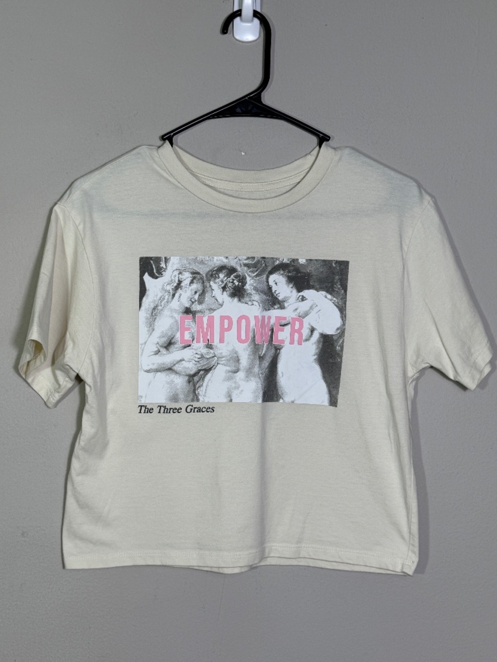 Organic Collective The Three Graces Empower Cream Cropped Organic Cotton Tee XS